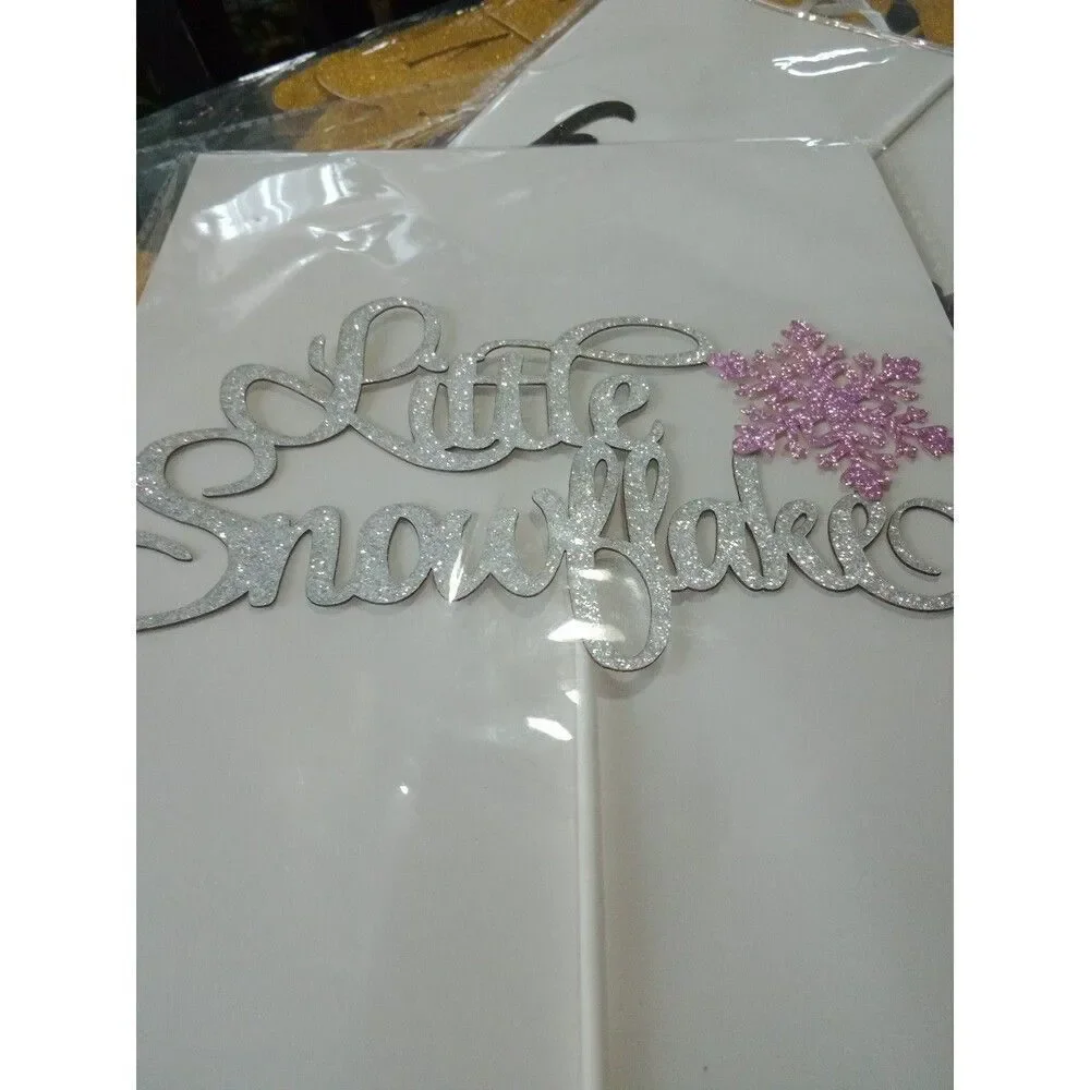 Little Snowflake Cake Topper Baby Shower Birthday Party Baby Girl Glitter